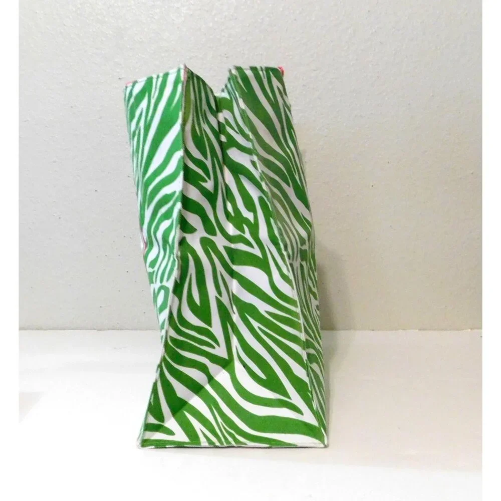 Zebra Print Tote Travel Cosmetic Case Wristlet Set Monogram T Green Pink Canvas - Picture 11 of 11